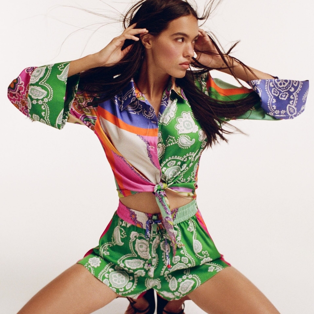 Zara Print Blouse Sz M multicolored NWT. BLOUSE ONLY!